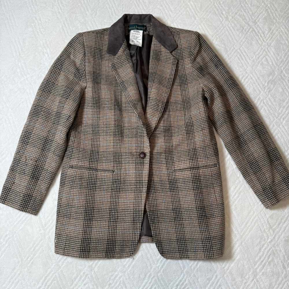 Vintage Academia Harvé Benard 100% Wool Glen Plaid Blazer Women's 10